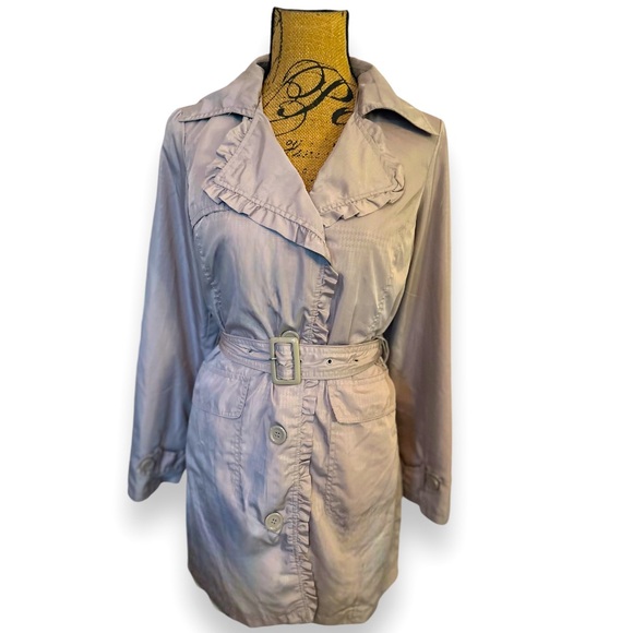 Jou Jou Jackets & Blazers - JouJou Silky Lightweight Pink Purple Belted Long Trench coat Rain coat Large